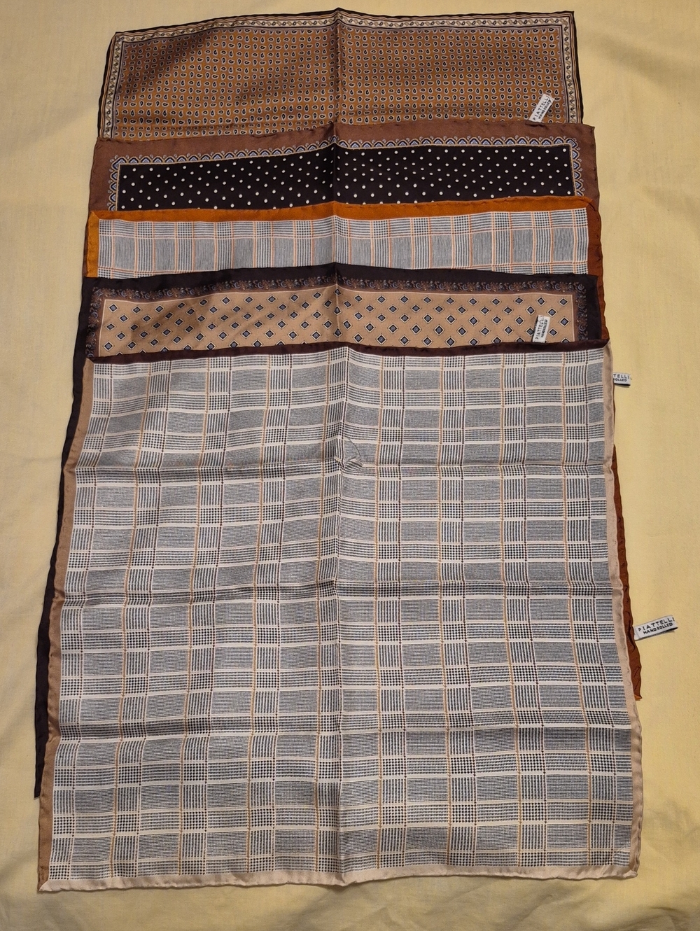 Piattelli Multi-Pattern Pocket Square in Brown and Beige